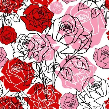Seamless pattern of large red and pink rose buds, texture, design 스톡 일러스트