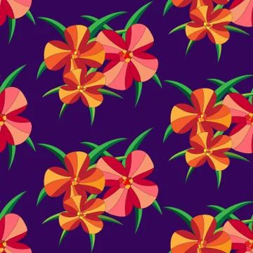 Seamless pattern with large scale of flower and leaf in violet color backgrou Illustrazione stock