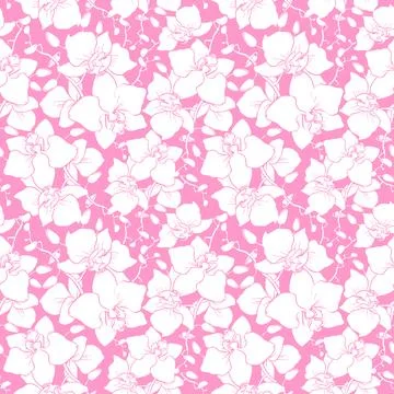 Seamless pattern of large white silhouettes of orchids on a pink background.. Stock Illustration