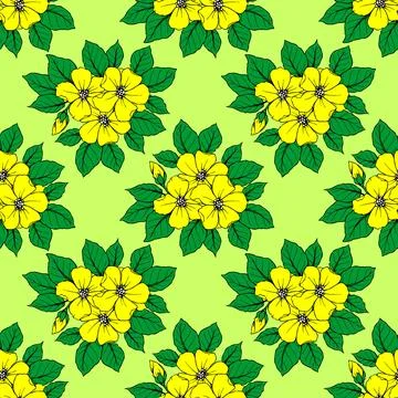 Seamless pattern of large yellow flowers on a green background, texture, desi Stock Illustration
