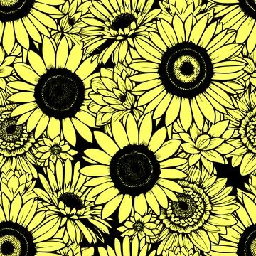 Seamless pattern of large yellow flowers, repeating design, texture, backgrou Stock Illustration