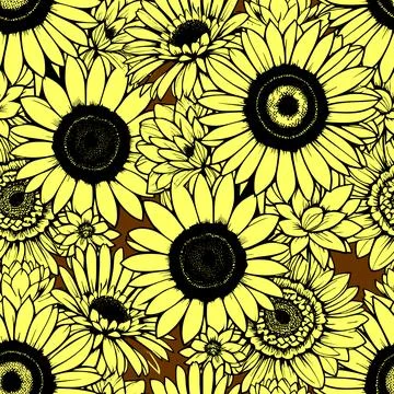 Seamless pattern of large yellow flowers, repeating design, texture, backgrou Stock Illustration