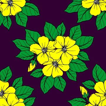 Seamless pattern of large yellow flowers on a purple background, texture, d.. Stock Illustration