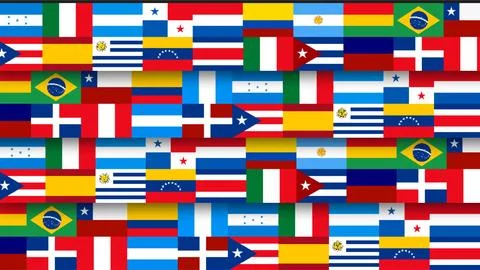 Seamless pattern of Latin American and Caribbean national flags for Hispani.. Stock Illustration