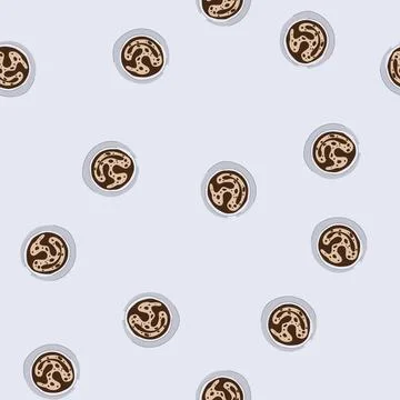 Seamless pattern latte coffee cup top cartoon vector Stock Illustration