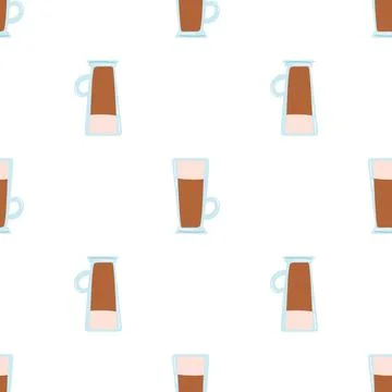 Seamless pattern with latte coffee in glass. Flat vector background of hot drink Stock Illustration