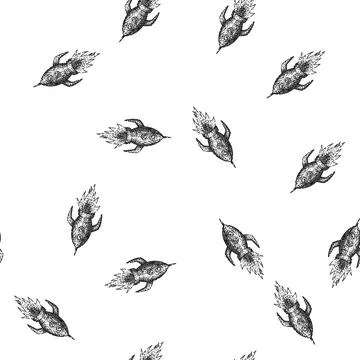 Seamless pattern launch rocket sketch hand drawn Illustrazione stock