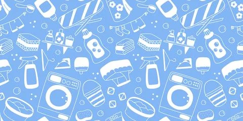 Seamless pattern with laundry and ironing attributes Stock Illustration