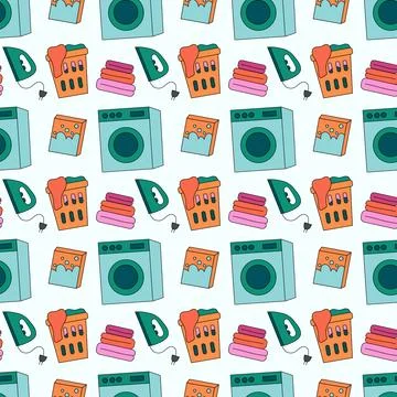Seamless Pattern with Laundry Tools Elements. Stock Illustration