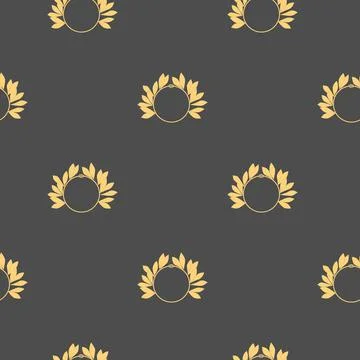 Seamless pattern with Laurel Wreath on dark gray background Stock Illustration
