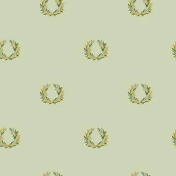 Seamless pattern with Laurel Wreath on green background Stock Illustration