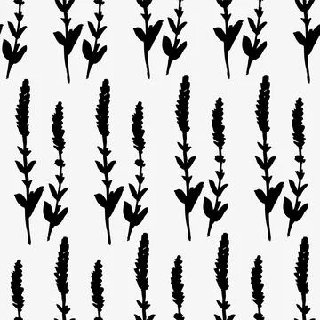 Seamless pattern of lavender flowers. Black abstract lavander silhouettes Stock Illustration