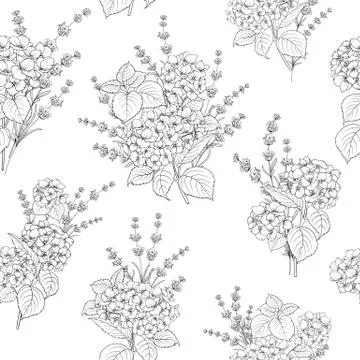 Seamless pattern of lavender flowers on a white background. Tile pattern with Stock Illustration