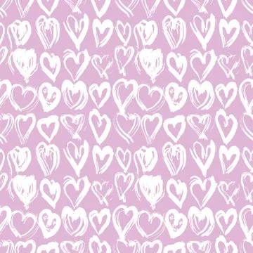 Seamless pattern lavender white heart brush strokes lines design, abstract si Stock Illustration