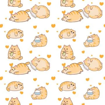 Seamless pattern of lazy orange cat, hand-drawn illustration Stock-Illustration