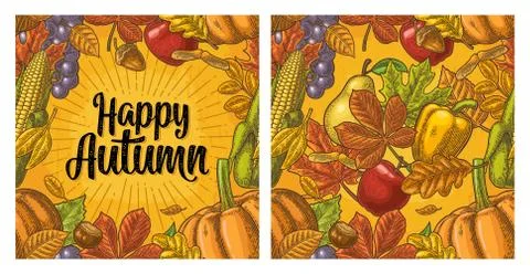 Seamless pattern leaf, acorn, chestnut, fruits, vegetables, acorn. Happy Autu Illustrazione stock