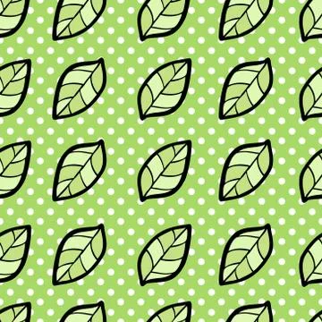 Seamless pattern with leaf on dotted background Stock Illustration