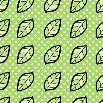 Seamless pattern with leaf on dotted background. Seamless pattern with lea... 스톡 사진