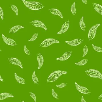 Seamless Pattern Leaf on Green Background Stock Illustration
