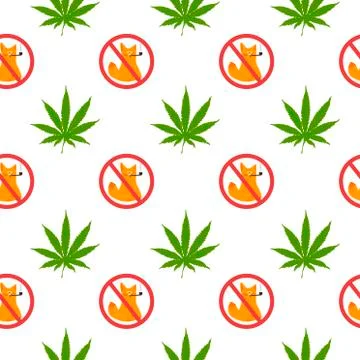 Seamless pattern with a leaf of hemp and a forbidden sign - smoking is Stock Illustration