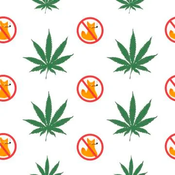 Seamless pattern with a leaf of hemp and a forbidden sign - smoking is Stock Illustration