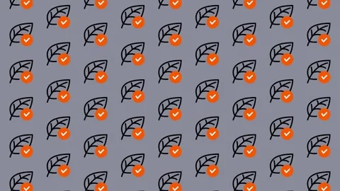 Seamless Pattern of Leaf Icons with Checkmarks on Gray Background. Stock Footage 325386429