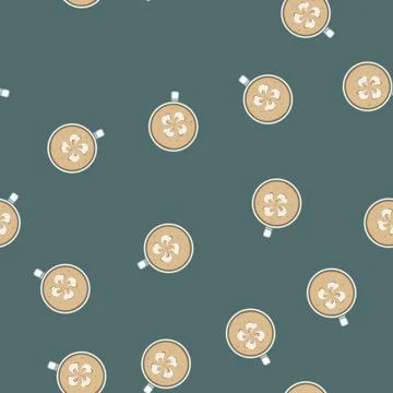 Seamless pattern leaf latte art coffee cartoon vector Stock Illustration