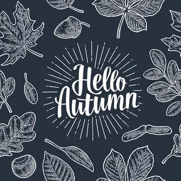 Seamless pattern leafs, acorn, chestnut and seed. Vector vintage engraving Illustrazione stock