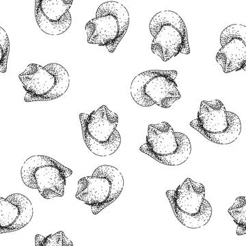 Seamless pattern leather cowboy hat sketch hand drawn black Stock Illustration