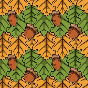Seamless pattern with leaves and acorns. Stock Illustration