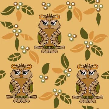 Seamless pattern of leaves and berries Stock Illustration
