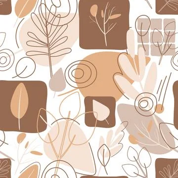 Seamless pattern with leaves and decorative elements in pastel shades of gray Illustrazione stock