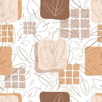 Seamless pattern with leaves and decorative elements in pastel shades of gray Stock Illustration