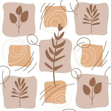 Seamless pattern with leaves and decorative elements in pastel shades of gray Illustrazione stock