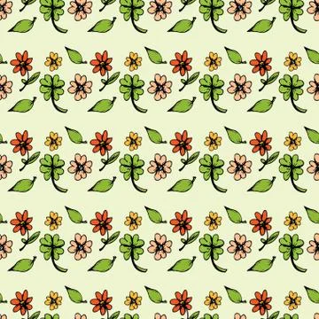 Seamless pattern of leaves and flowers. Stock Illustration