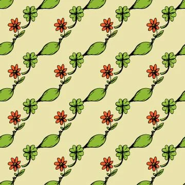 Seamless pattern of leaves and flowers. Stock Illustration