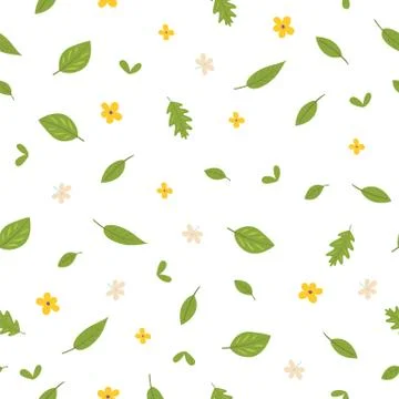 Seamless pattern of leaves and flowers. Flat style. イラスト素材