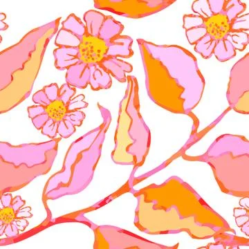 Seamless pattern with leaves and flowers Stock Illustration