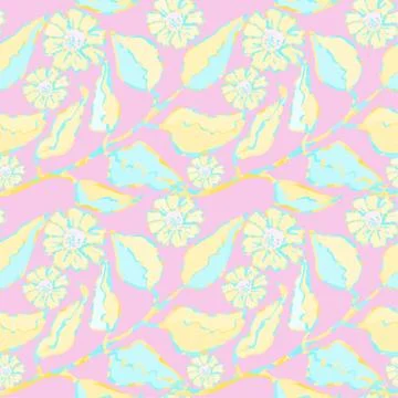 Seamless pattern with leaves and flowers Stock Illustration