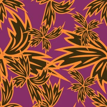 Seamless pattern with leaves and flowers doodling style Stock Illustration