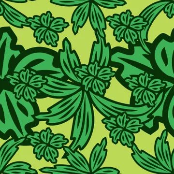 Seamless pattern with leaves and flowers doodling style Stock Illustration