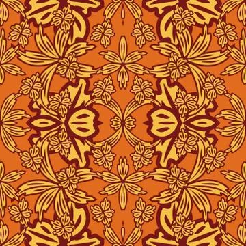 Seamless pattern with leaves and flowers doodling style Stock Illustration