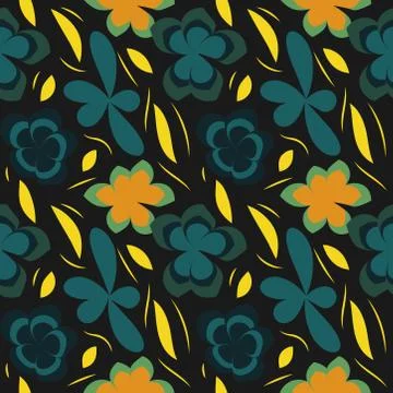 Seamless pattern with leaves and flowers doodling style Stock Illustration