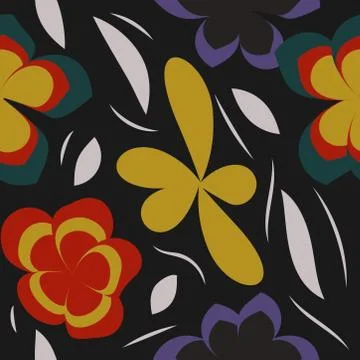 Seamless pattern with leaves and flowers doodling style Stock Illustration