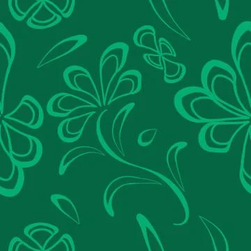 Seamless pattern with leaves and flowers linocut style Stock Illustration