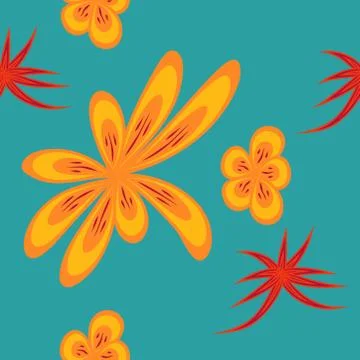Seamless pattern with leaves and flowers doodling style Stock Illustration