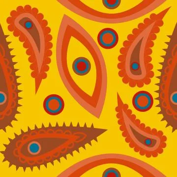 Seamless pattern with leaves and flowers paisley style Stock Illustration