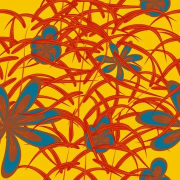 Seamless pattern with leaves and flowers doodling style Stock Illustration
