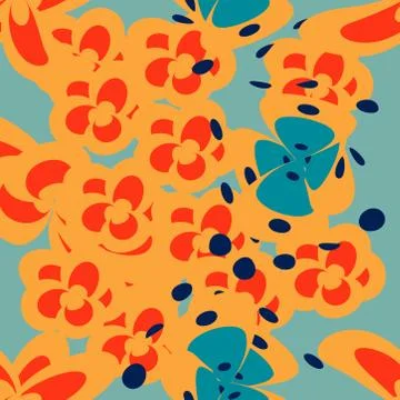 Seamless pattern with leaves and flowers doodling style Illustrazione stock