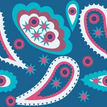 Seamless pattern with leaves and flowers paisley style Stock Illustration